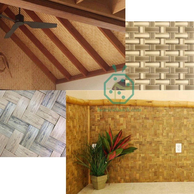 Synthetic bamboo weave mats for theme park tiki hut ceiling decor