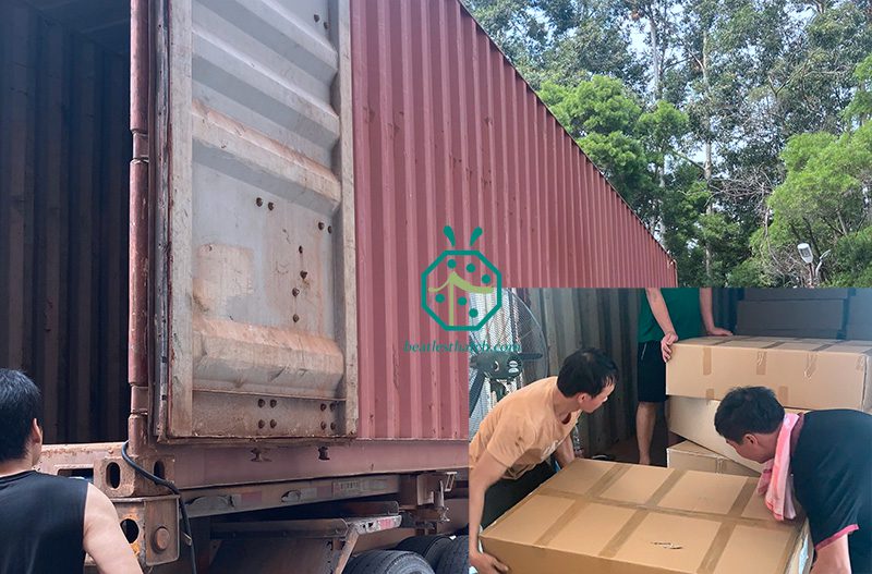 Loading of container for synthetic thatch roof products in China