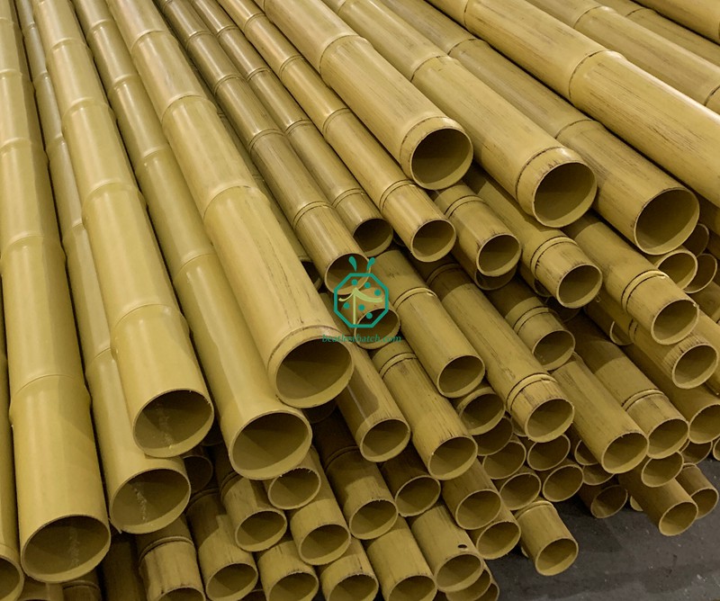 Our plastic bamboo pole products in warehouse