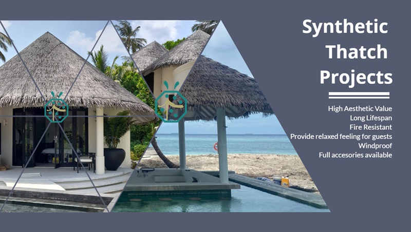 Synthetic makuti thatch roof covering for Kenya resort hotel lodge patio