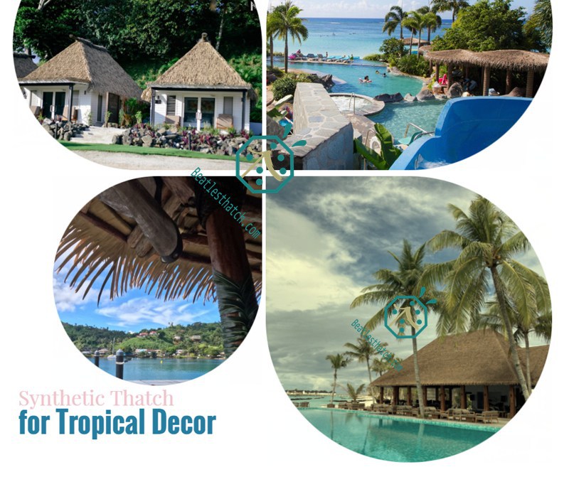 High quality beautiful looking synthetic thatch roof materials for your buildings nearby your villa house